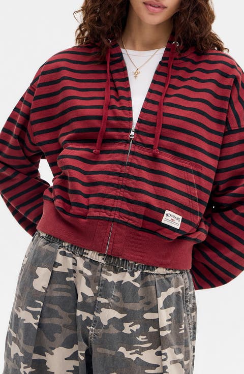 Easy Stripe Crop Zip Hoodie