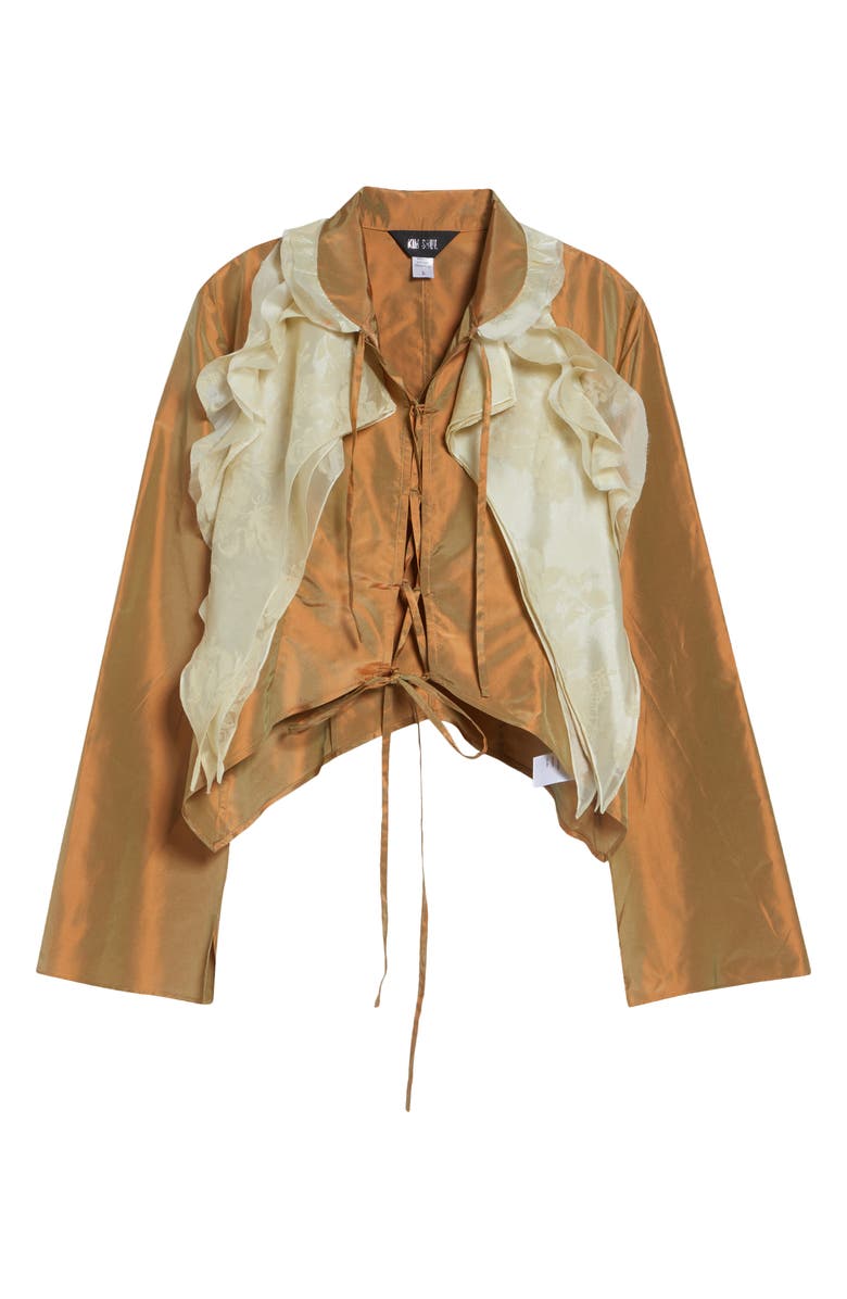 KIM SHUI Larsen Crop Silk Lace-Up Top, Main, color, Light Brown