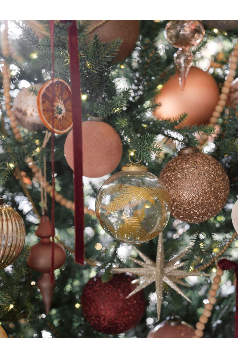 3" Artisan Glass Gold Etched Leaf Ornament, Alternate, color, Gold