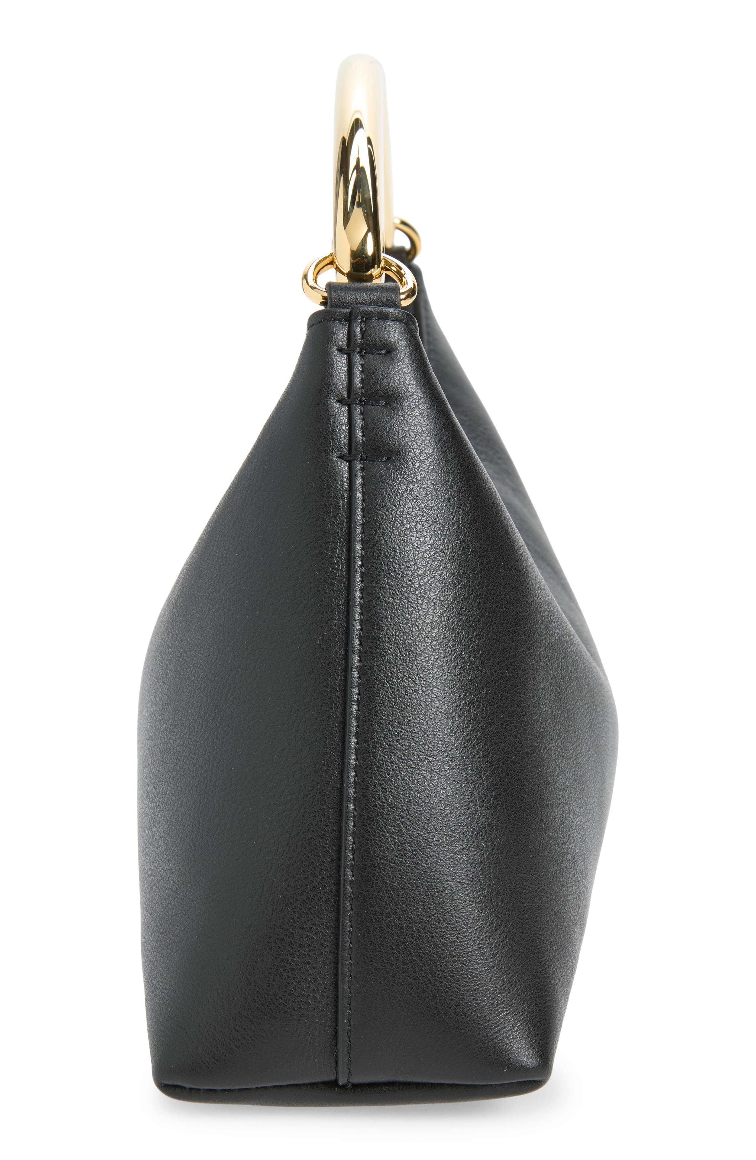 Rhea Metal Handle Leather Handbag, Alternate, color, BLACK