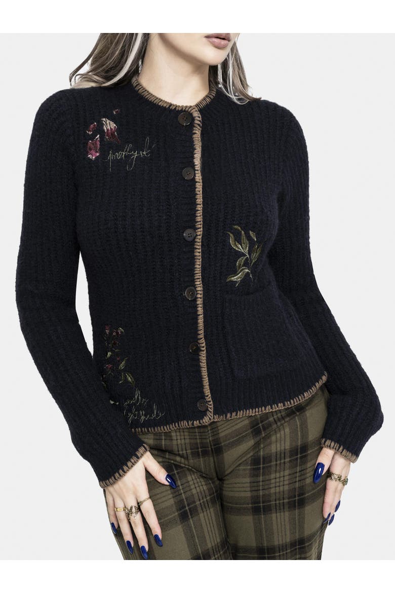 Ame Embroidered Blanket Stitch Cardigan, Main, color, Blue