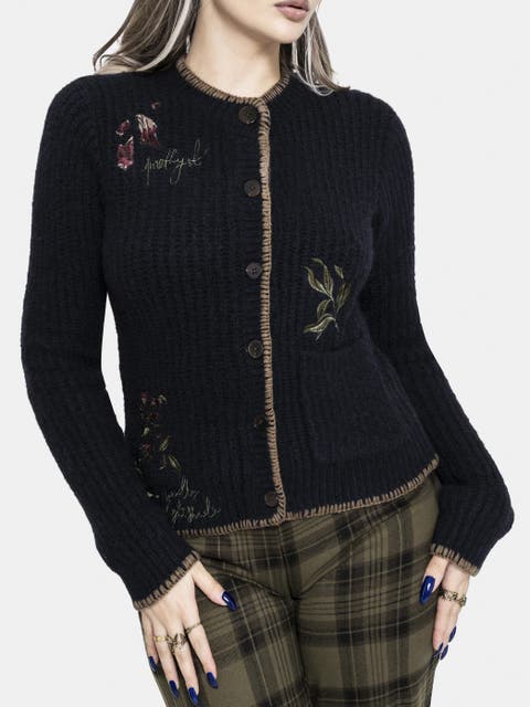 Ame Embroidered Blanket Stitch Cardigan