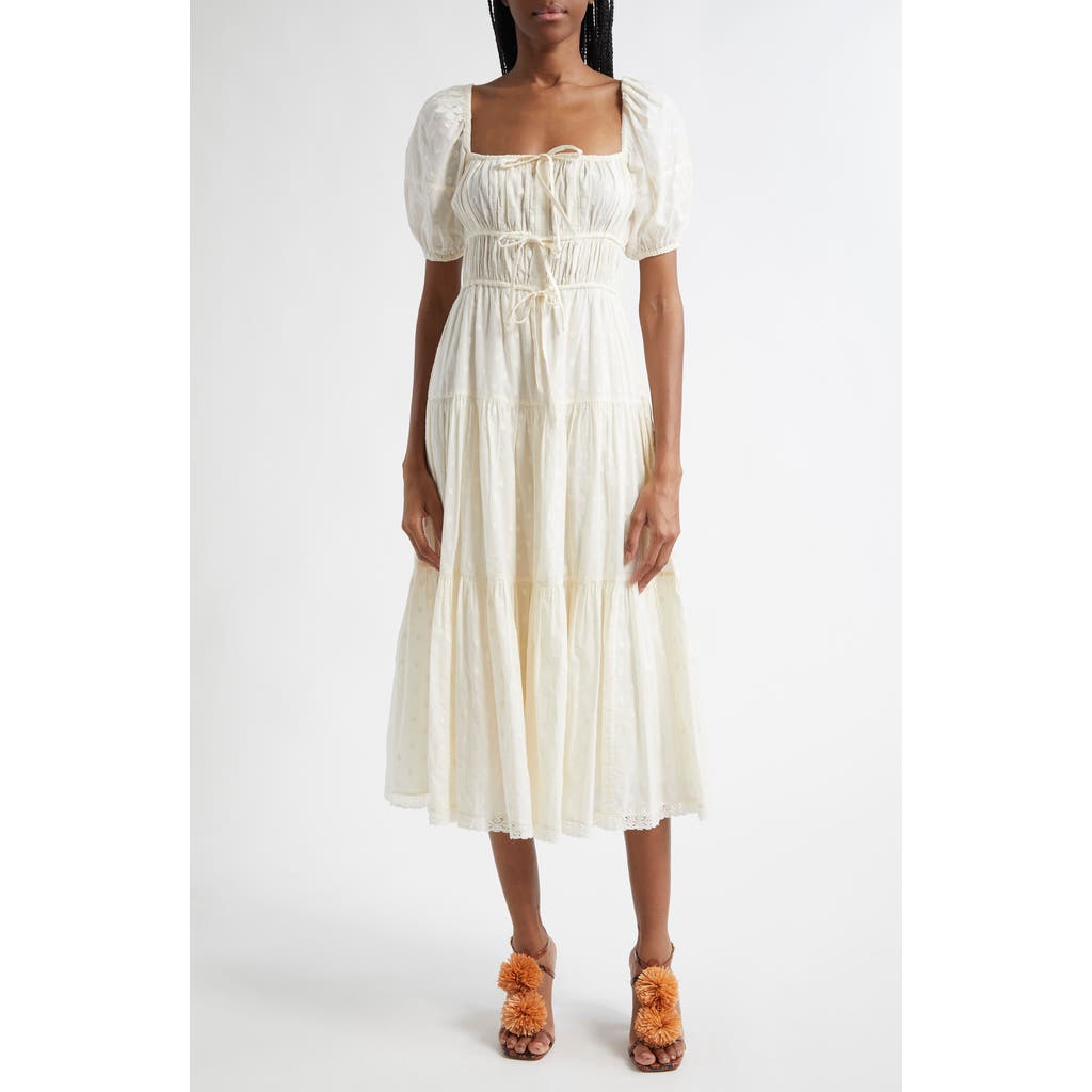 Shop Ulla Johnson Palma Tiered Cotton Eylelet Dress In Pristine