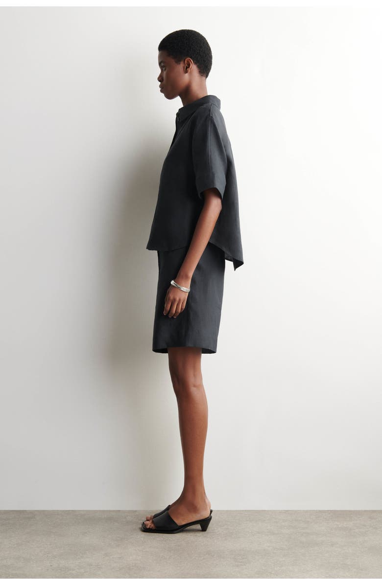 COS Oversized Short-Sleeved Linen Shirt, Alternate, color, Washed Black