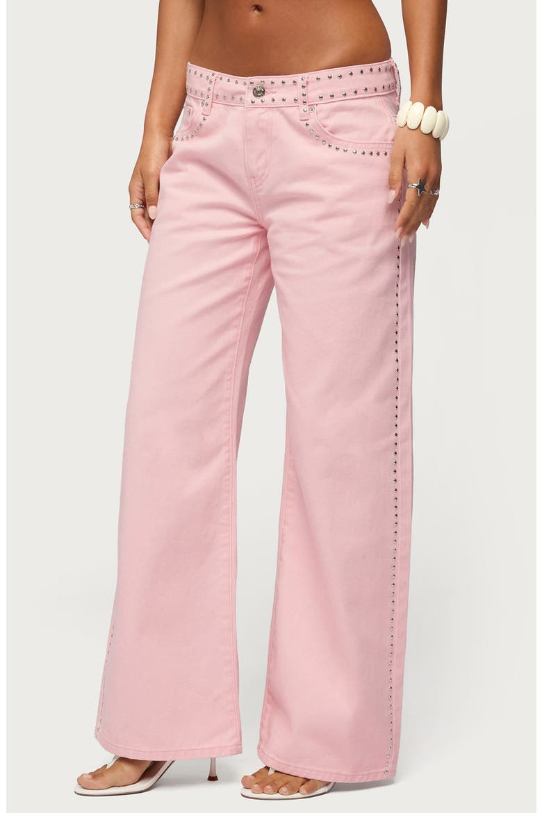 Quincy Studded Low Rise Baggy Jeans, Alternate, color, LIGHT-PINK