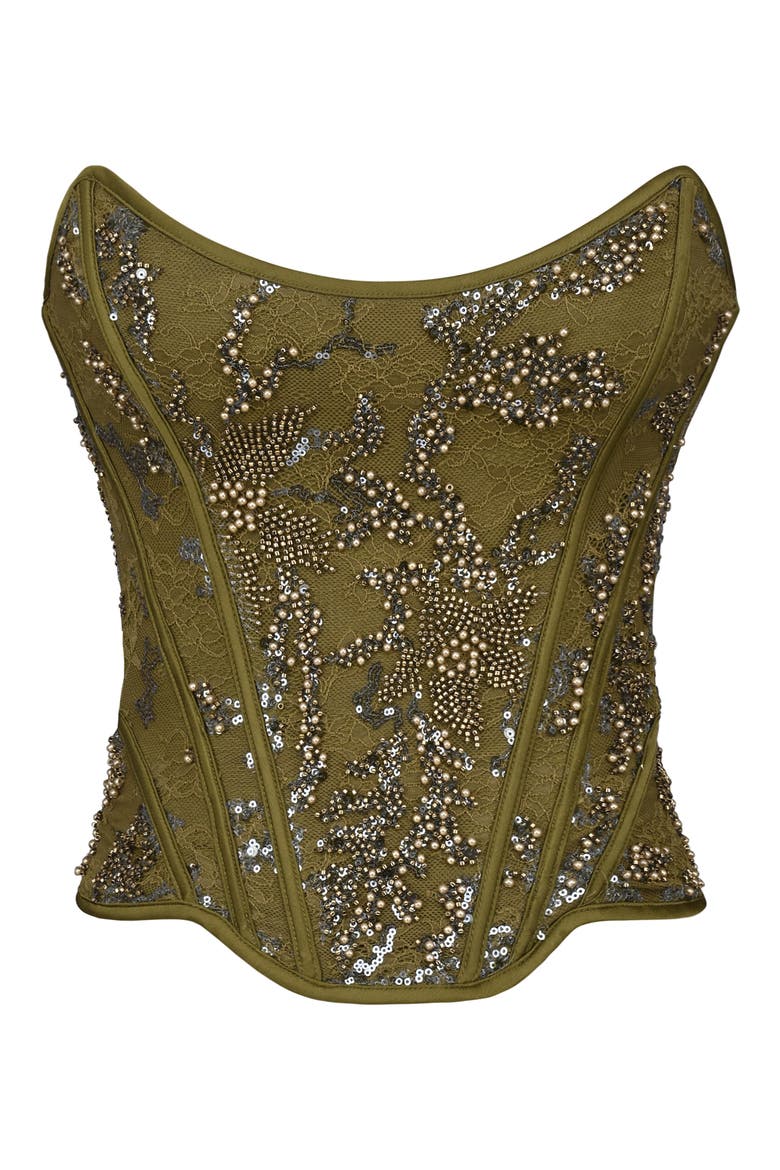 Calliope Embellished Lace Corset Top, Alternate, color, OLIVE