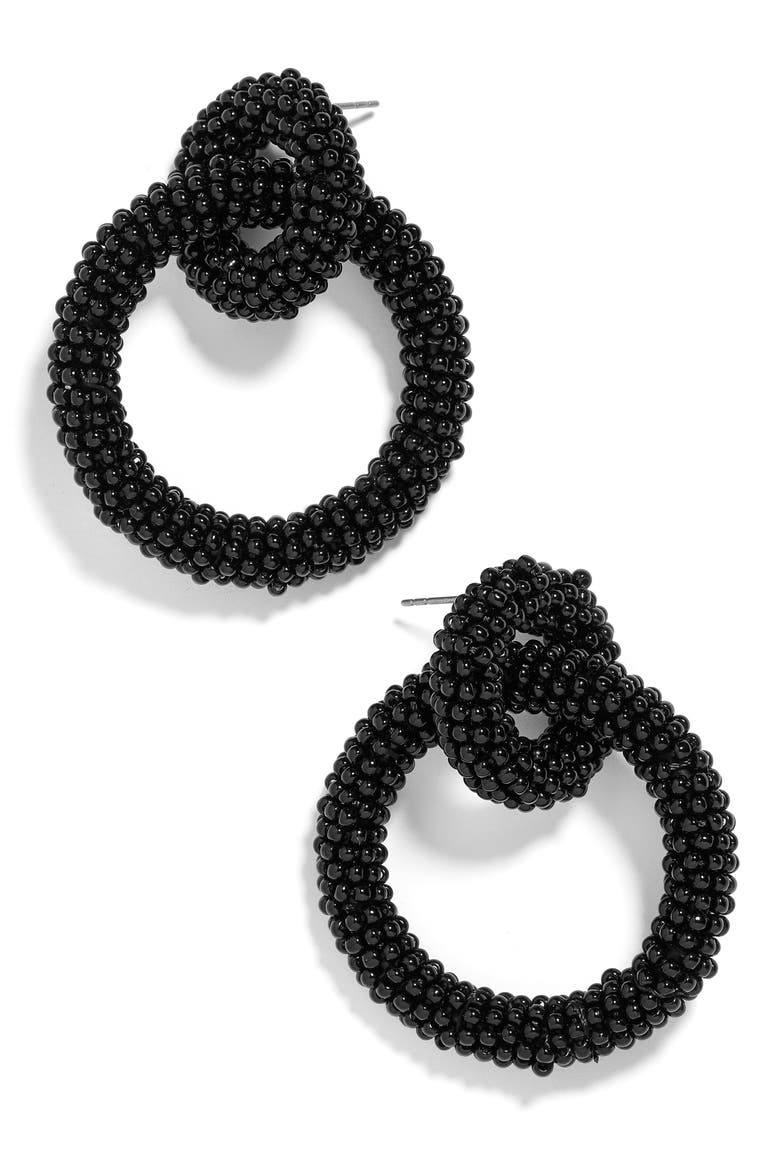 Emma Beaded Hoop Earrings, Main, color, BLACK