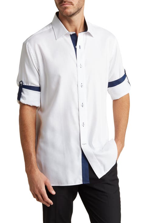 Trim Fit Long Sleeve Cotton Twill Button-Up Shirt