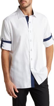 Lorenzo Uomo Trim Fit Long Sleeve Cotton Twill Button-Up Shirt