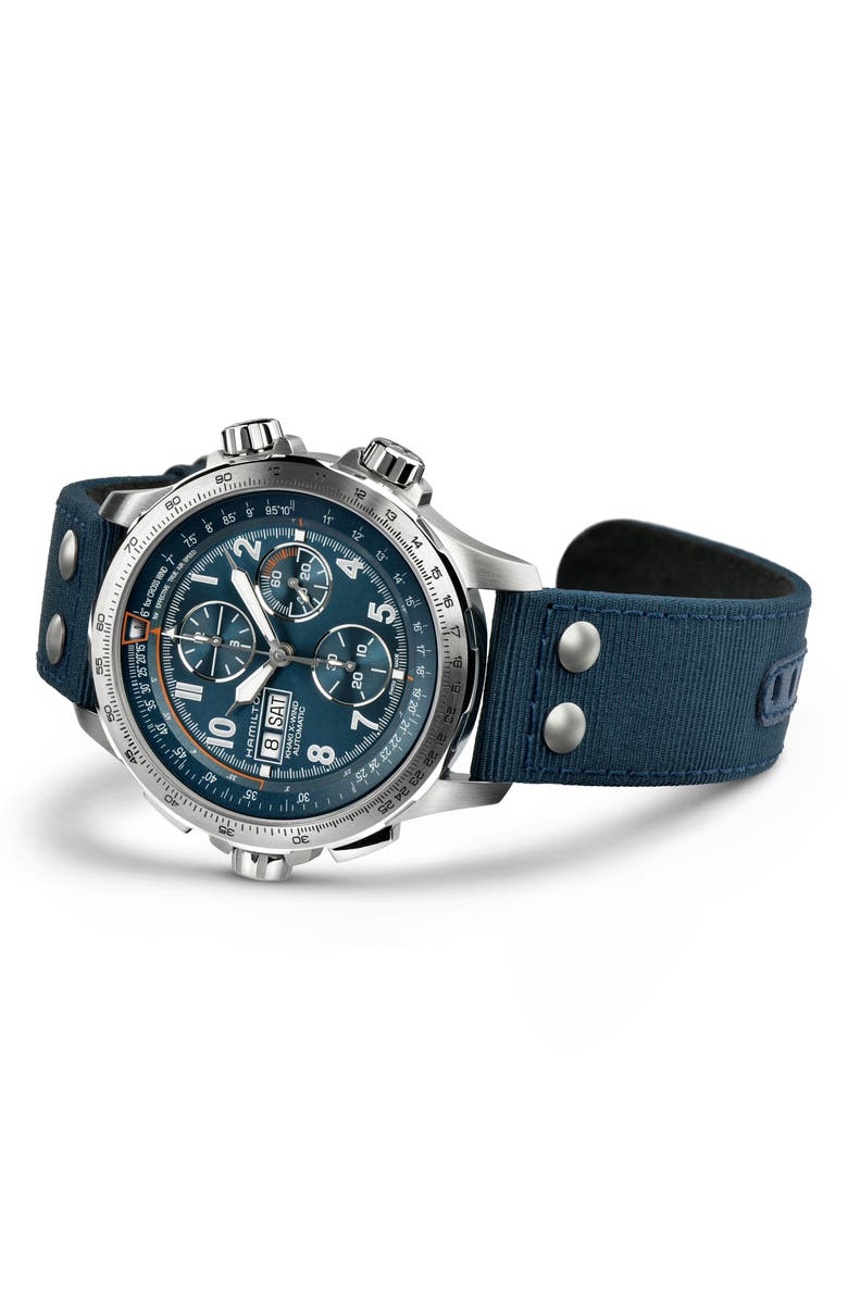 Hamilton Khaki Aviation X-Wind Auto Chronograph Textile Strap Watch, 45mm, Alternate, color, Blue