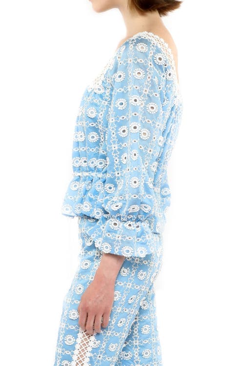 Anna Sui Lattice Lace Embroidery Top In Baby Blue