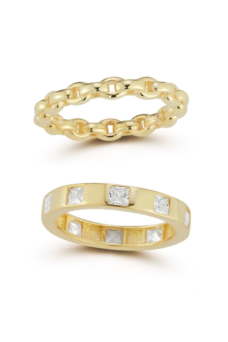 14K Gold Plate Cubic Zirconia Set of 2 Rings, Main, color, GOLD