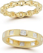 CHLOE AND MADISON 14K Gold Plate Cubic Zirconia Set of 2 Rings