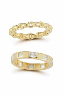 CHLOE AND MADISON 14K Gold Plate Cubic Zirconia Set of 2 Rings