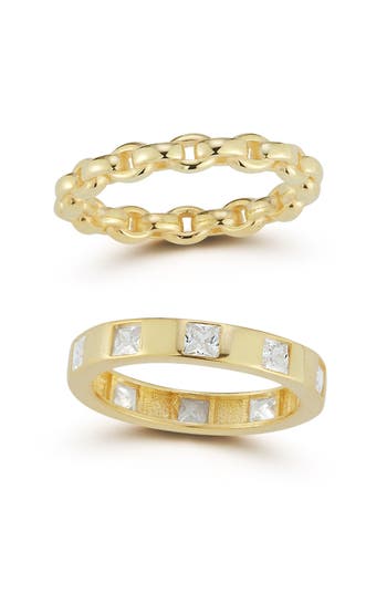 Chloe & Madison Chloe And Madison 14k Gold Plate Cubic Zirconia Set Of 2 Rings In Gold
