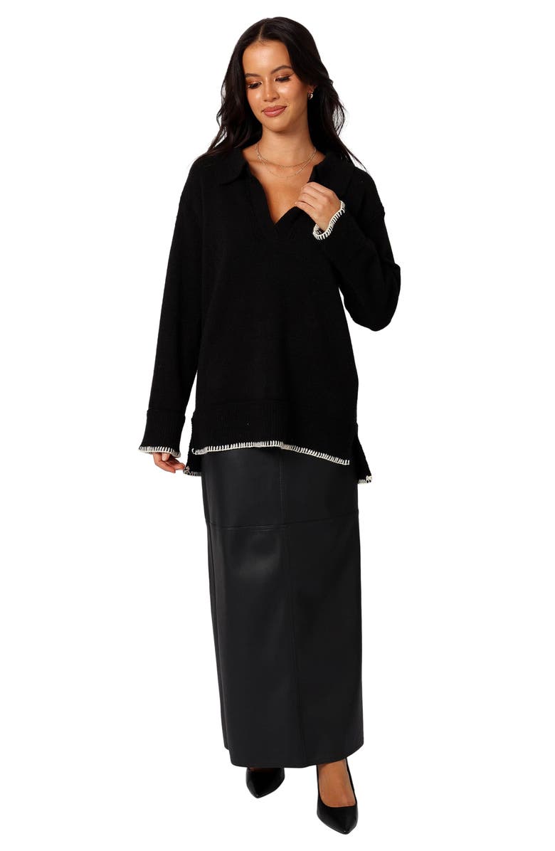 Petal & Pup Elise Blanket Stitch Johnny Collar Sweater, Alternate, color, Black