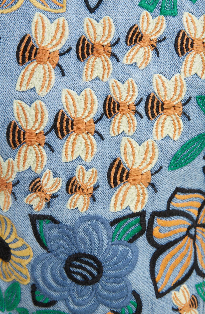 Acne Studios Chea Floral Embroidered Crop Denim Jacket, Alternate, color, 