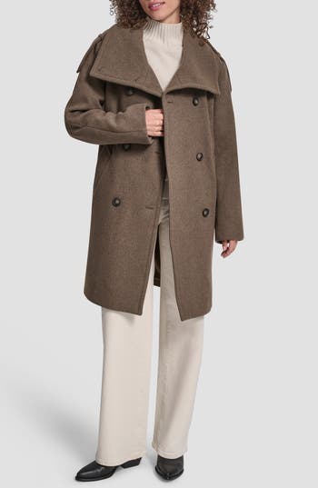 Dkny Double Breasted Wool Blend Military Coat In Animal Print