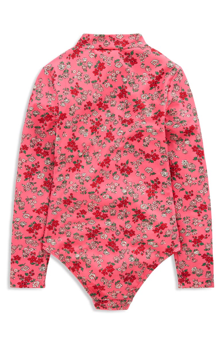 Mini Boden Kids' Long Sleeve One-Piece Swimsuit, Alternate, color, Salmon Pink Meadow Floral