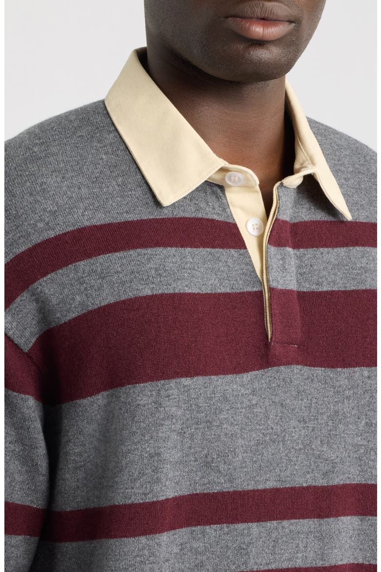 Striped Rugby Sweater, Alternate, color, GREY/ BURGUNDY STRIPE