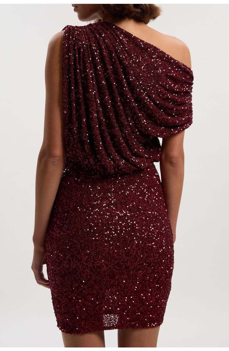 Karen Millen One Shoulder Sequin Mini Dress, Alternate, color, Plum