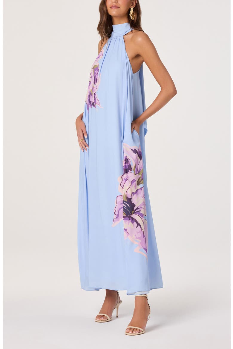 Nesta Floral Print Halter Dress, Alternate, color, BLUE
