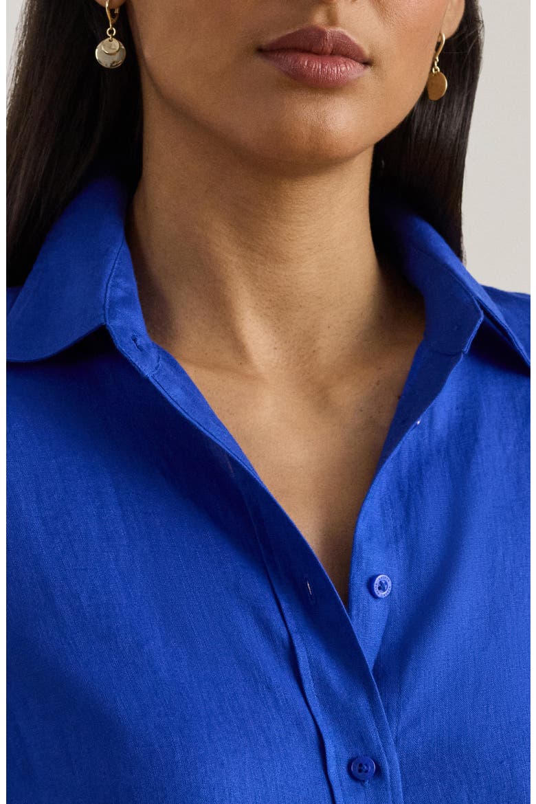Relaxed Fit Linen Roll Tab Sleeve Shirt, Alternate, color, BLUE