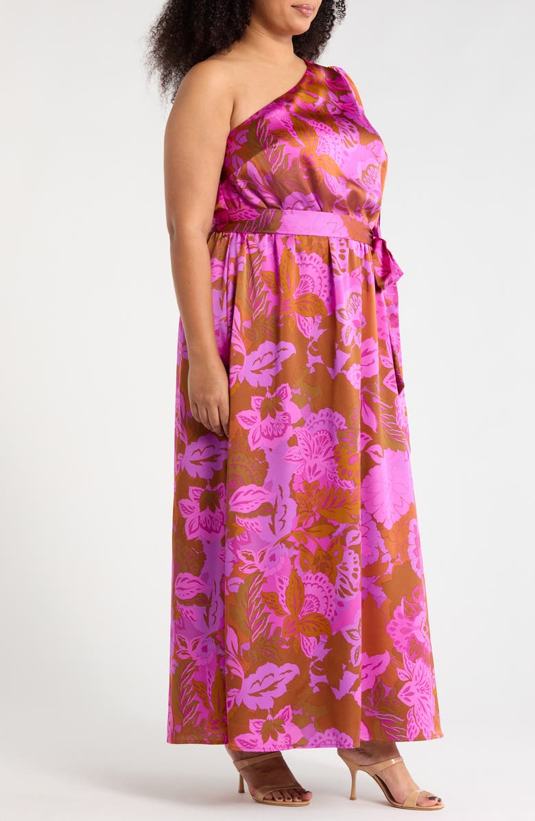 SUGARLIPS Lorian Floral Print One-Shoulder Maxi Dress, Alternate, color, Rust-Magenta