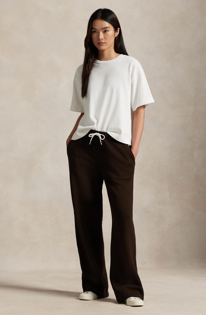 Polo Ralph Lauren Wide Leg Cotton Blend Fleece Sweatpants, Alternate, color, Brown
