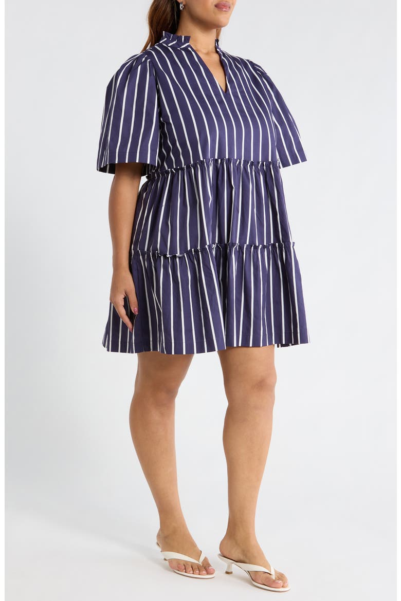 Stripe Split Neck Trapeze Dress, Alternate, color, NAVY-WHT-STRIPE