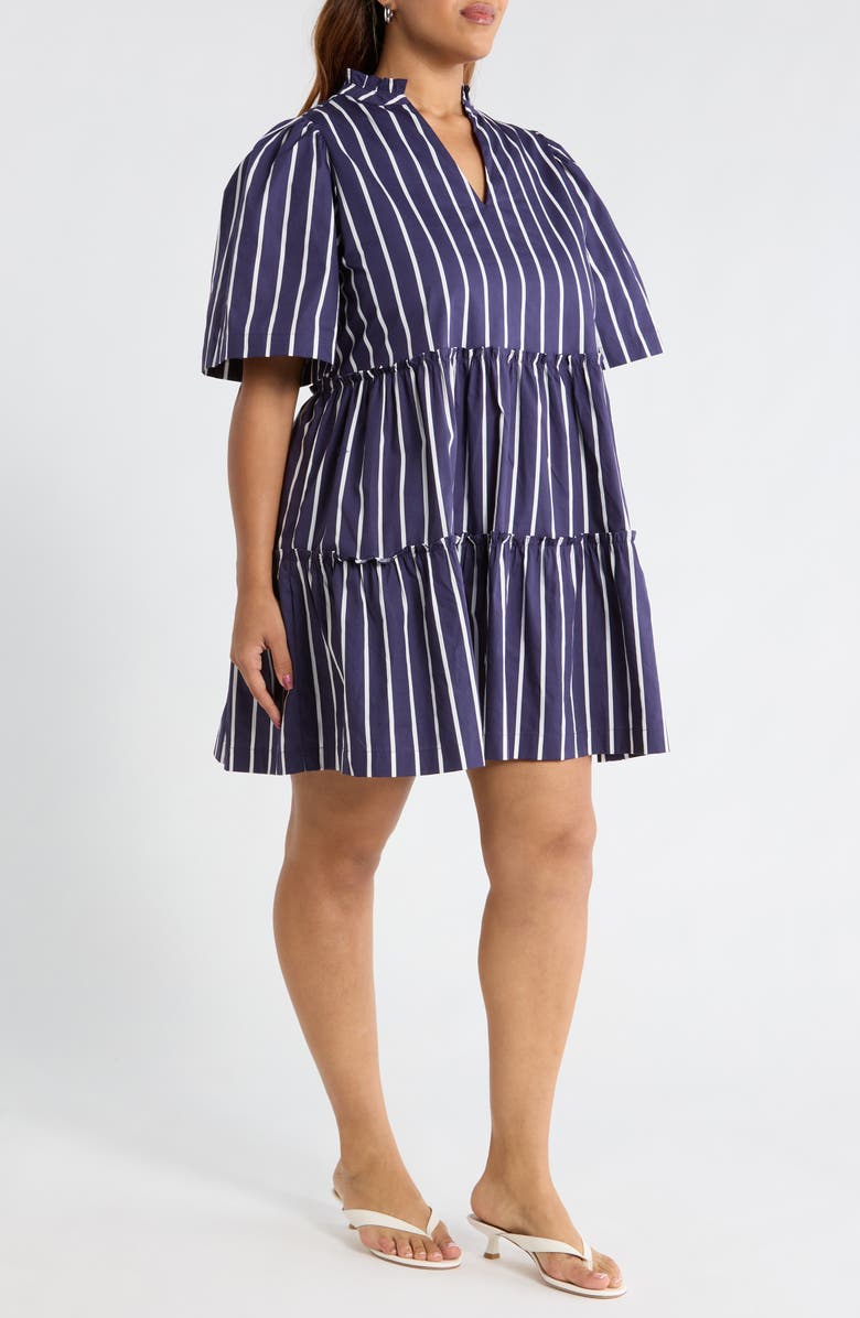 SUGARLIPS Stripe Split Neck Trapeze Dress, Alternate, color, Navy-Wht-Stripe