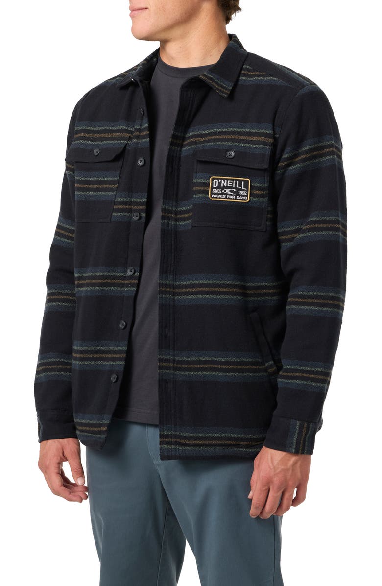 O'Neill Redmond Fleece Lined Button-Up Shirt Jacket, Alternate, color, Black 2