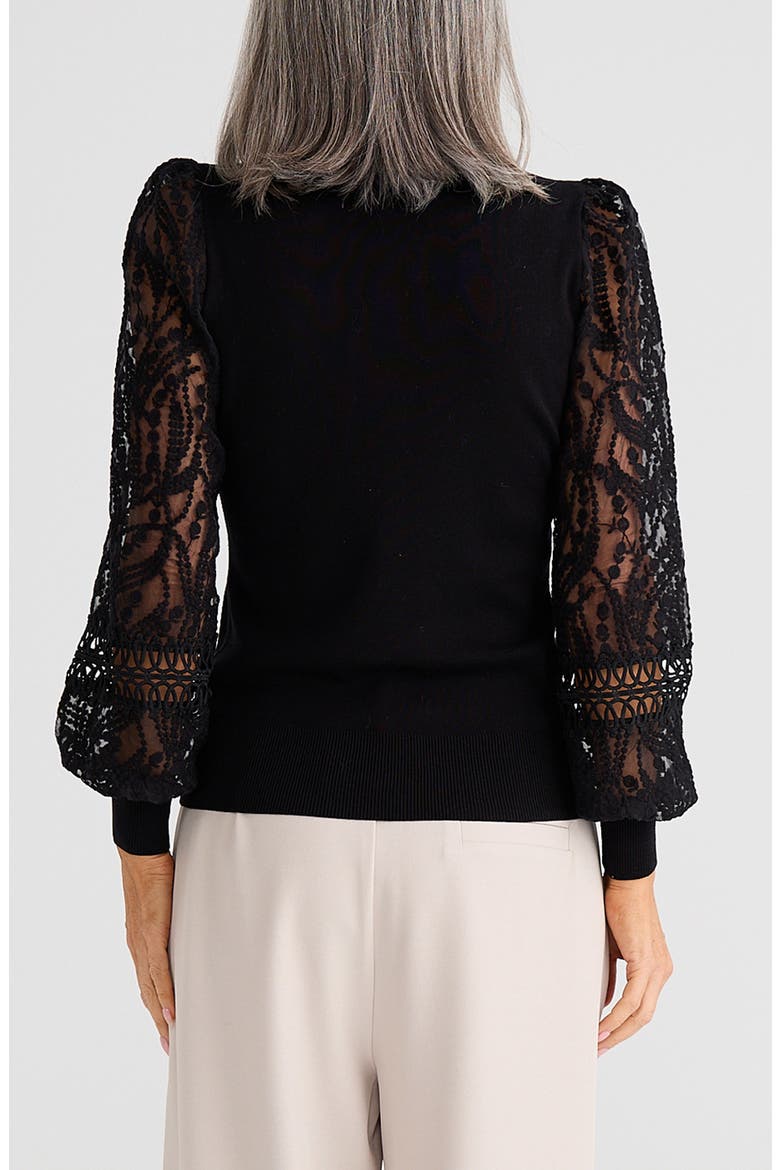 Janelle Embroidered Organza Sleeve Knit Top, Alternate, color, BLACK