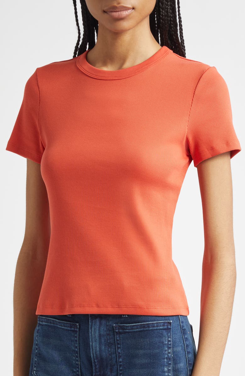 Veronica Beard Pruitt Stretch Cotton Rib Top, Alternate, color, Persimmon