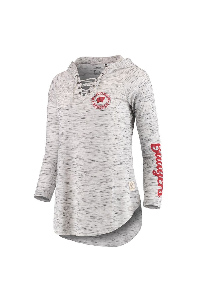 PRESSBOX Women's Pressbox Gray Wisconsin Badgers Space Dye Lace-Up V-Neck Long Sleeve T-Shirt, Main, color, 