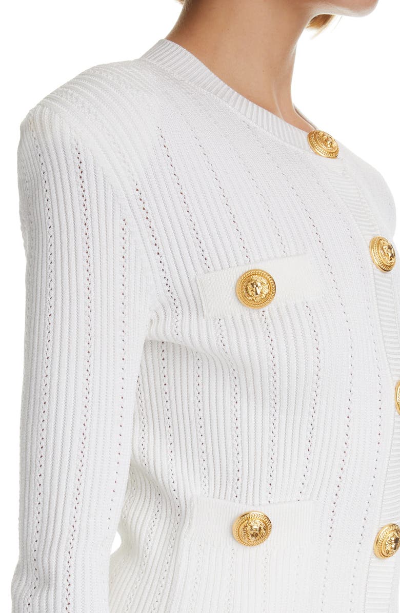 Balmain Pointelle Rib Cardigan, Alternate, color, 