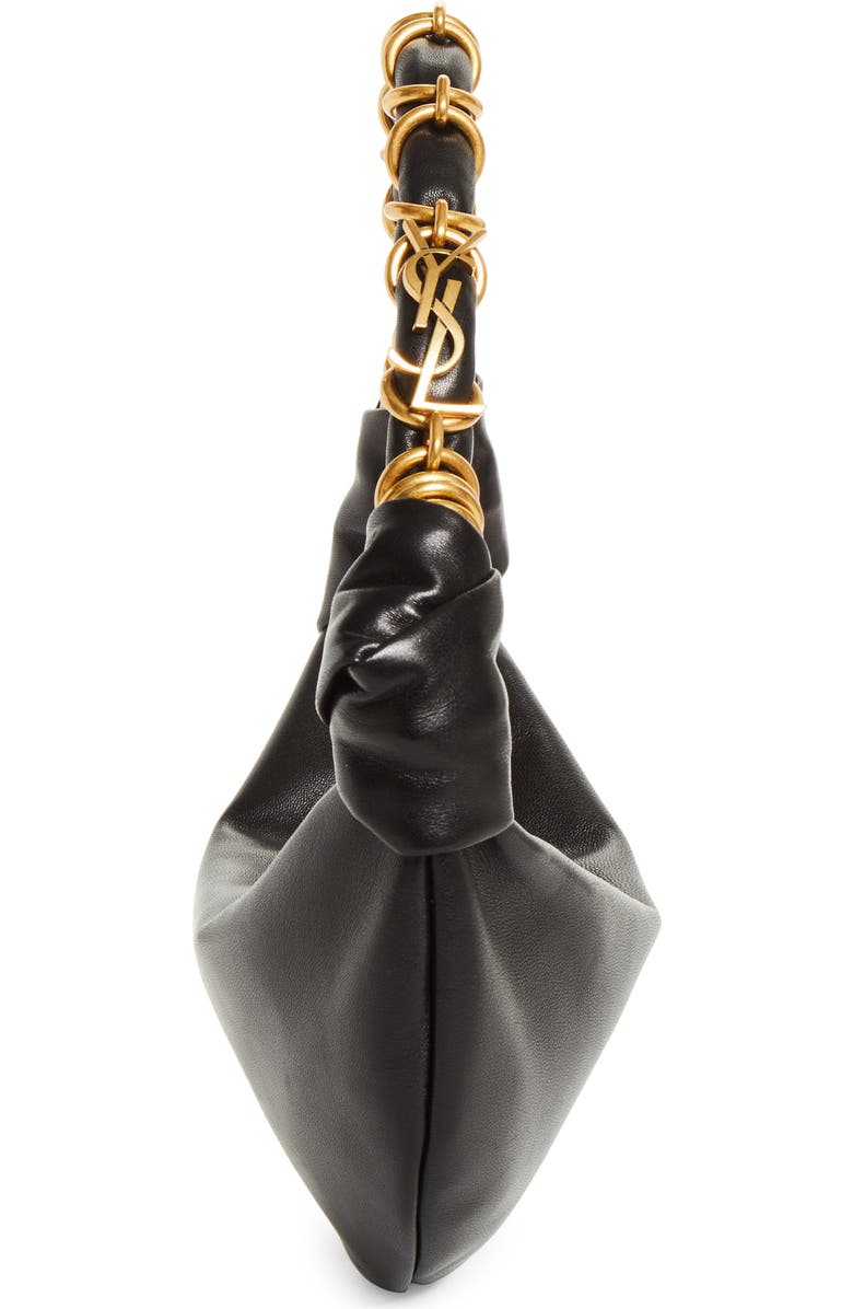 Saint Laurent Mini Amalia Suede Hobo Bag, Alternate, color, Noir