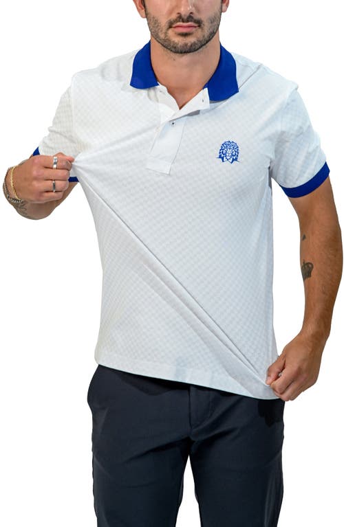 Maceoo Mozartsquaretip White Cotton Polo In Blue