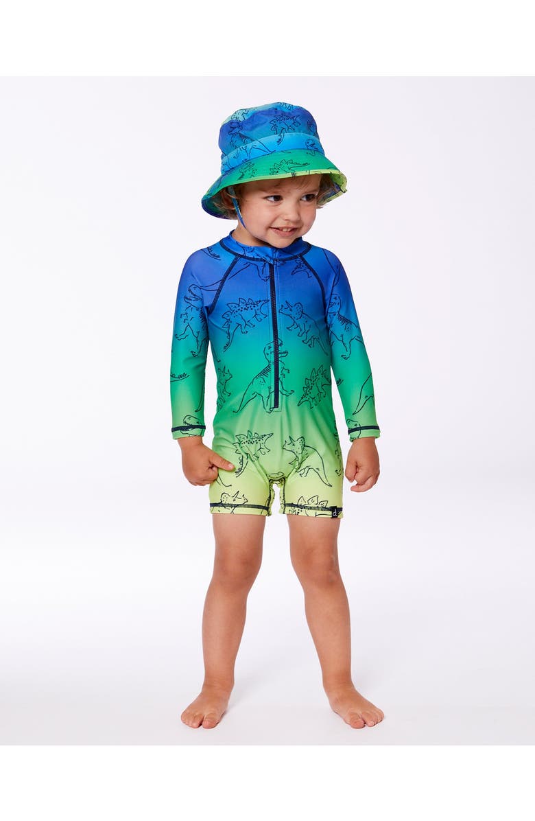 Deux par Deux Baby Boy's Printed Long Sleeve One-Piece Rashguard Vibrant Blue And Green Dino, Alternate, color, Vibrant Blue And Green Dino
