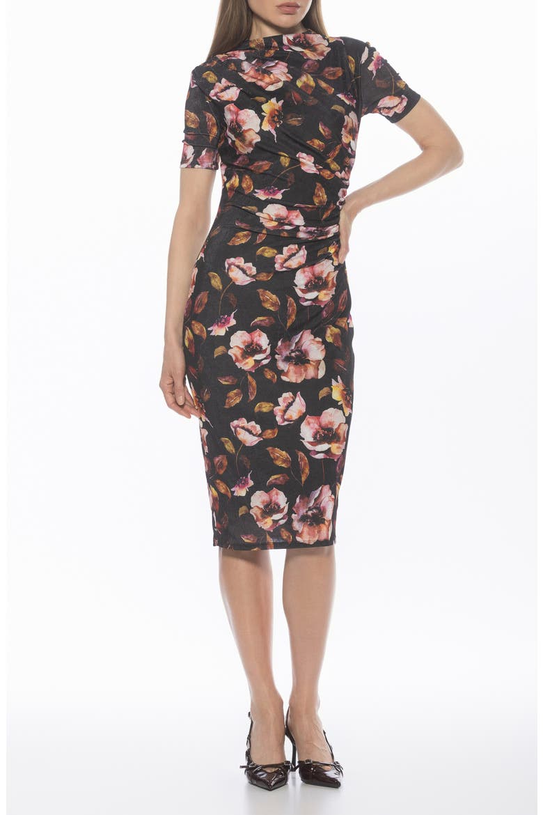 Santal Draped Sheath Dress, Main, color, BLACK WATERCOLOR