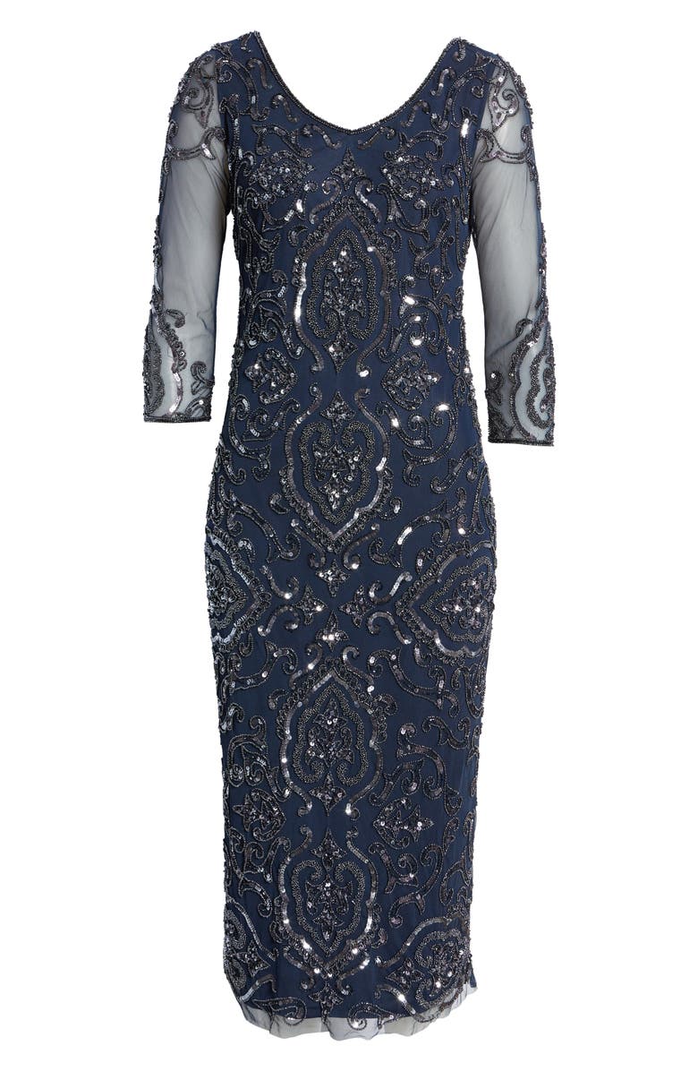 Pisarro Nights Sequin & Beaded Cocktail Sheath Dress, Alternate, color, Slate 421