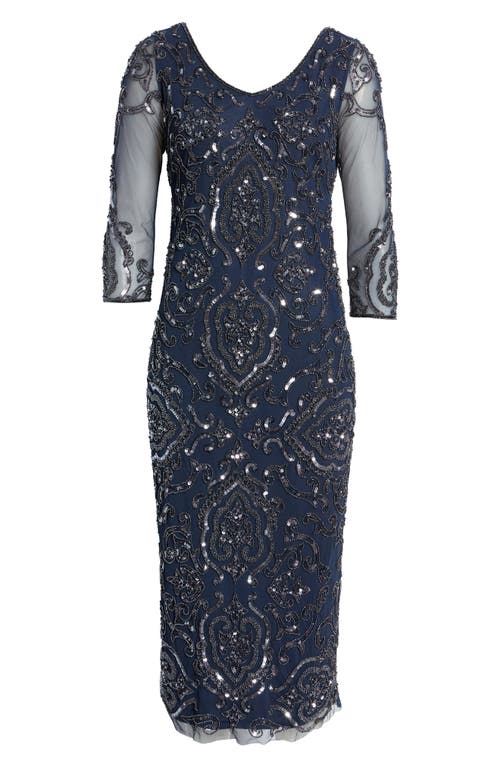 Pisarro Nights Sequin & Beaded Cocktail Sheath Dress In Blue