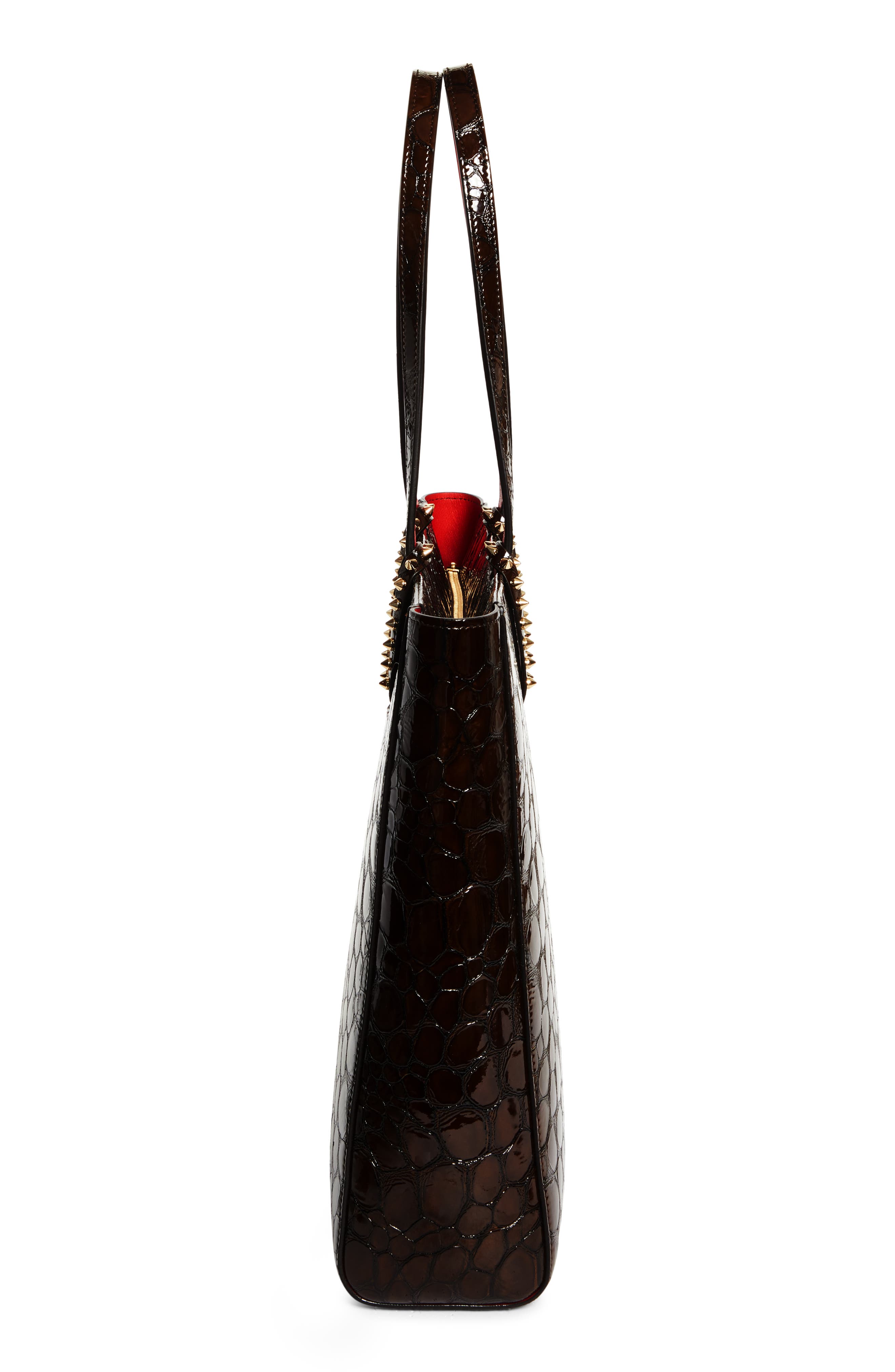 Cabata Soft Croc Embossed Leather North/South Tote Bag, Alternate, color, BROWN/ GOLD
