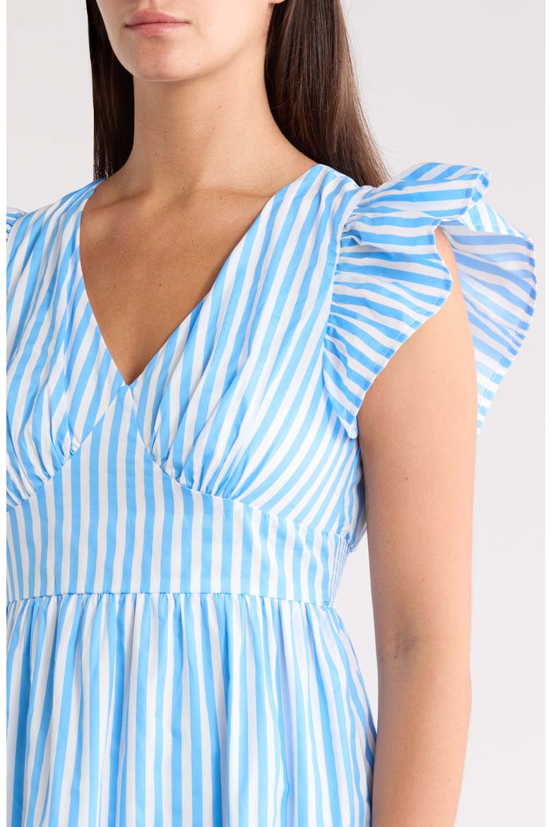 Stripe Ruffle Sleeve Cotton Dress, Alternate, color, BLUE-WHT-STRIPE