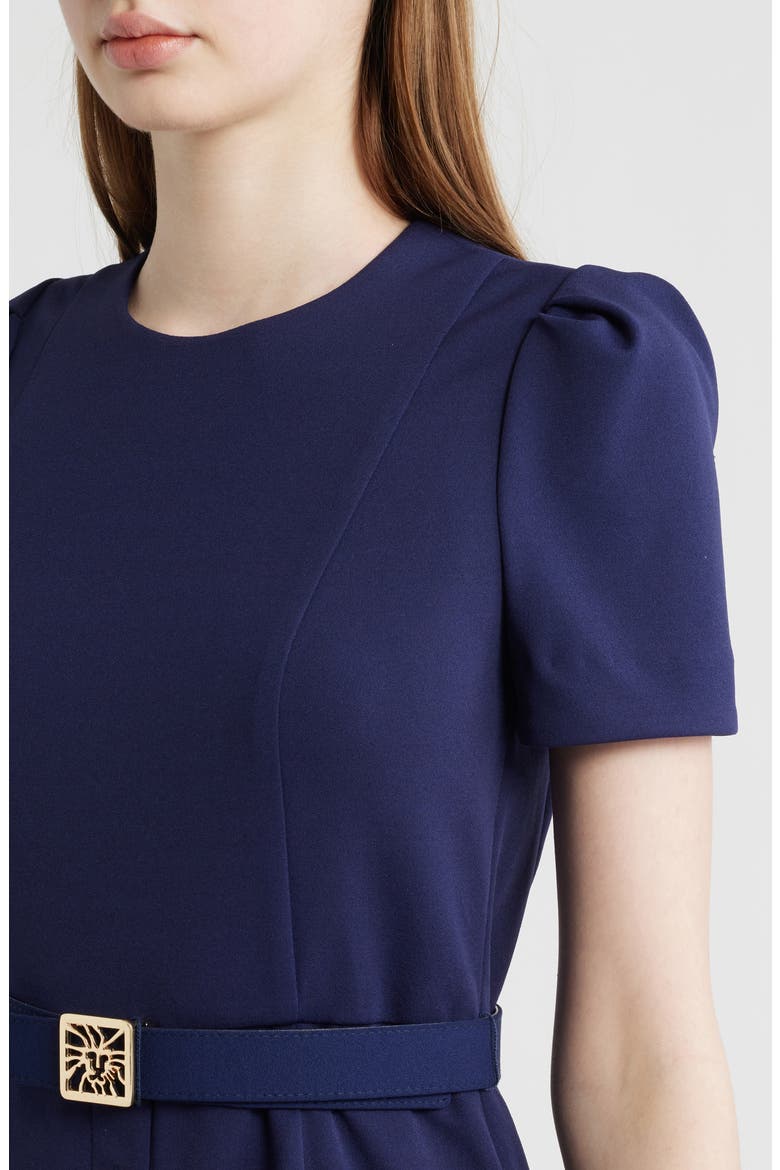 Belted Cool Crepe Sheath Dress, Alternate, color, DEEP NAVY