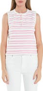 English Factory Stripe Fringe Accent Sleeveless Henley Knit Tank