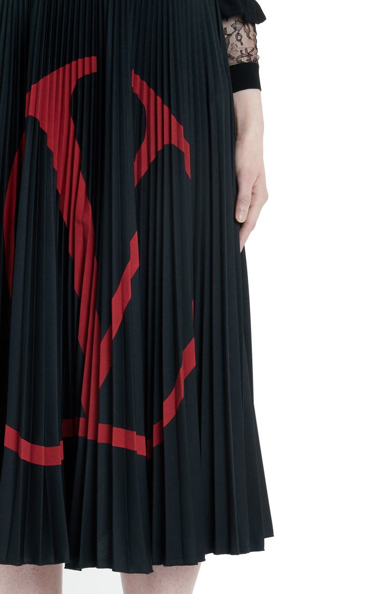Valentino VLOGO Pleated Jersey Midi Skirt, Alternate, color,