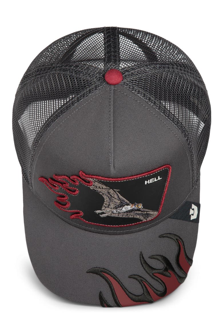 Hell Flames Embroidered Patch Trucker Hat, Alternate, color, OIL