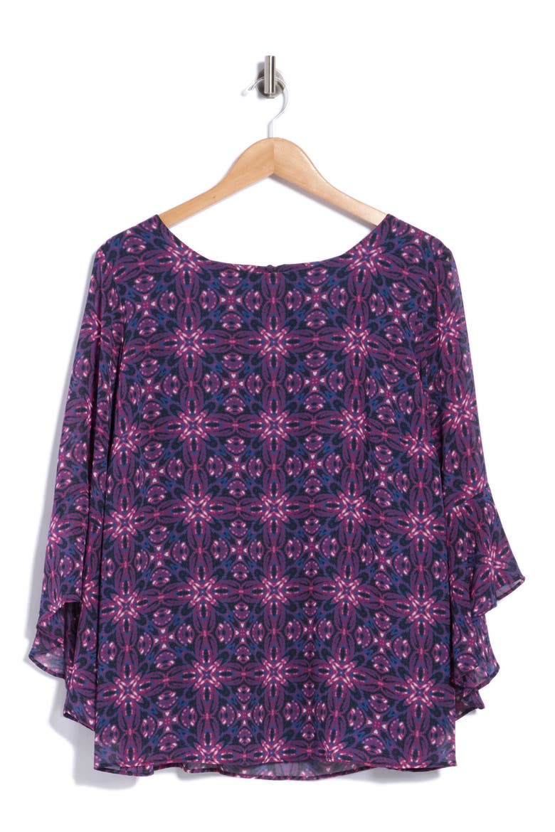 Ruffle Sleeve Print Top, Main, color, BLACK MULTI