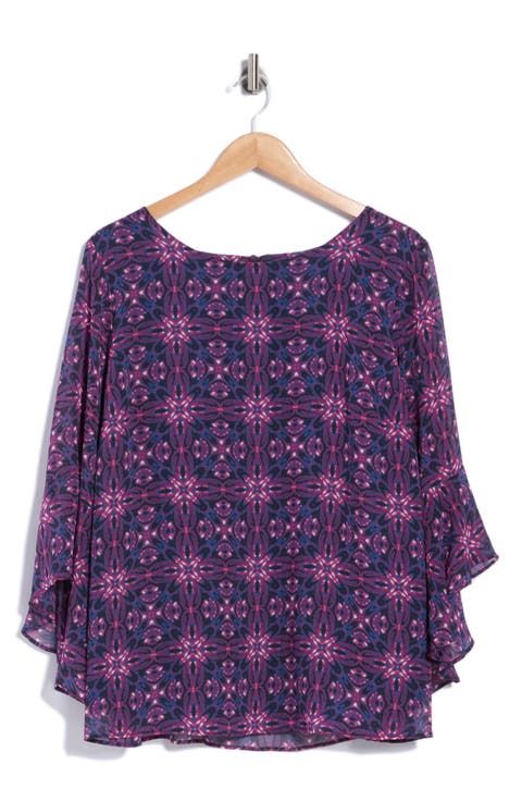 Ruffle Sleeve Print Top